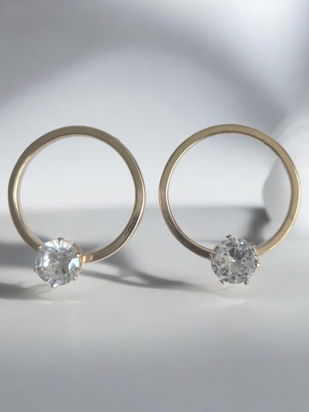 Classic Gold Circle Stud Earrings with Clear CZ Stones
